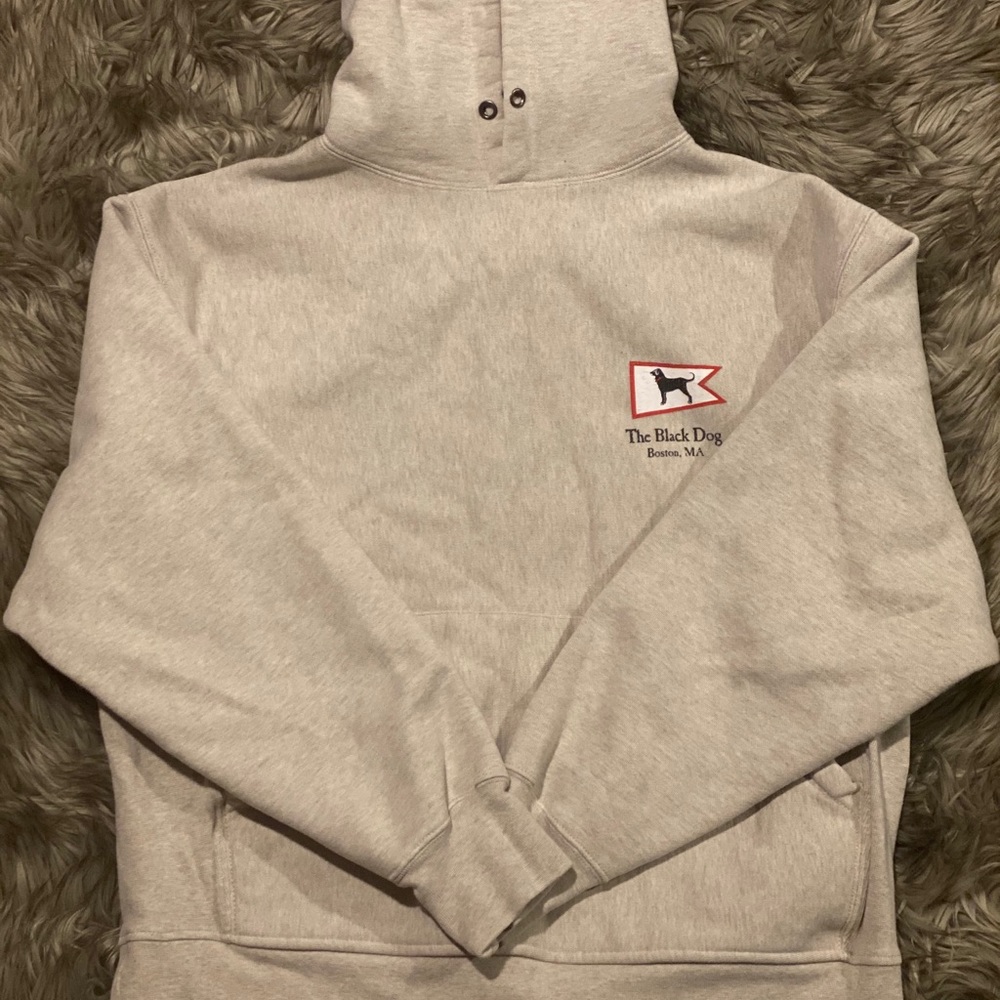 Men Black dog hoodie tan super thick